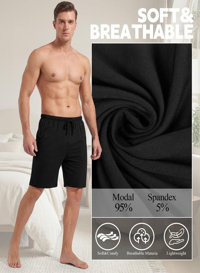 Bunnycool 3 Pack Men's Pajama Shorts Sleep Lounge Shorts Sleepwear Pants Big and Tall Sleep Pj Bottoms Elastic Waist with Pockets(L,Black, Dark Blue, Army Green) - Image 4